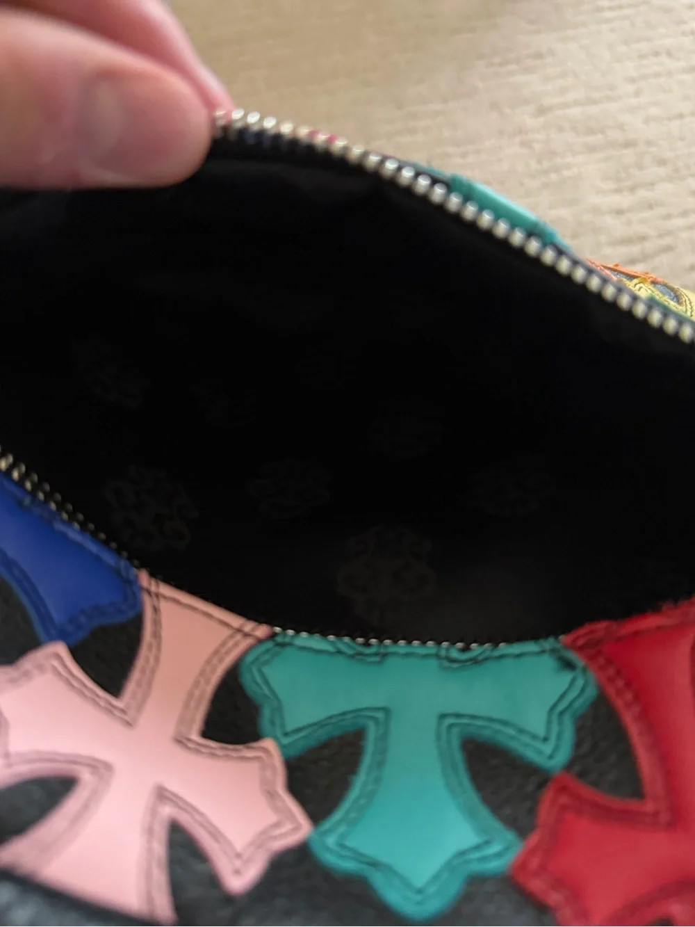 Chrome Hearts Black Backpack with Multicolor Cross Appliqués
